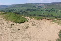 View of hills and countryside on the walk down from Mam Tor’s peak. 